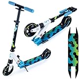 Bergen City Scooter Tretroller Sonic - klappbar, Aluminium, 145 mm PU-Räder, Stoßdämpfer, Hinterradbremse, 3-Fach höhenverstellbar, ab 5 Jahren, leicht, Ersatz-Deckfolie (schwarz, weiß, blau, grün)