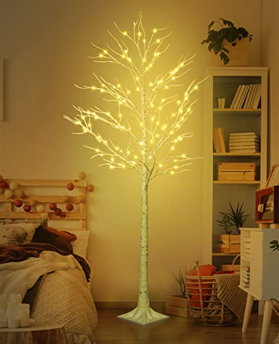 Cujgt Lighted Tree, 6 Ft 128 Led Birch Tree With Fairy Lights For Decoration Inside Outside, Birch Tree With Led Lights For Christmas Halloween Holiday Wedding Home Room Decor #TOP3