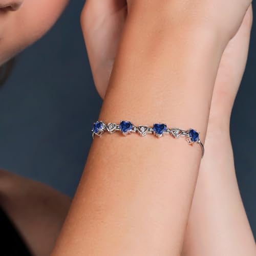 Gem Stone King 2-4 Cttw Heart Shape Gemstone Birthstone and White Lab Grown Diamond Tennis Bracelet For Women | 925 Sterling Silver | 6MM Heart | Adjustable Bolo Bracelet | Easy-On Easy-Off4