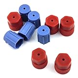 Flygun 10 PCS Car Low Side High Side Air Conditioning Cover Kit, ABS Plastic Air Conditioning Service AC System Port Cover, Modification Replacement Repair Parts, Suitable for Most Cars (Blue & Red)