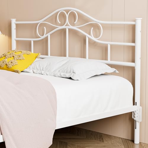 IKIFLY Metal Queen Size Headboard, Adjustable Height, Steel Curved Queen Headboard Only for Bedroom, Farmhouse Scrollwork Design, Attach Frame, Easy Assembly, White