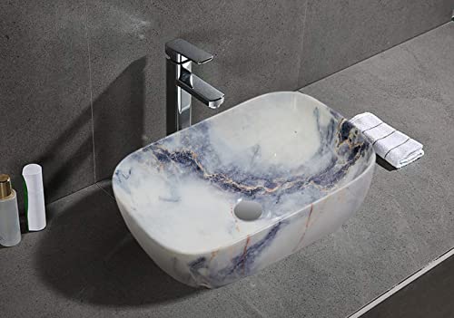 Image of Ceramic Countertop Wash Basin | Designer Table Top Bathroom Basin Sink | Vessel Sink Wash Basin Over Counter for Bathroom, Hotel, Home Living Room (Ice Blue-Glossy, 18 x 13 x 5.5 Inch)