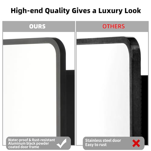 Image of Movo Black Metal Framed Bathroom Mirror Medicine Cabinet, 20 Inch x 31 Inch, Tilting Beveled Vanity Mirror, Recess or Surface Mount Installation
