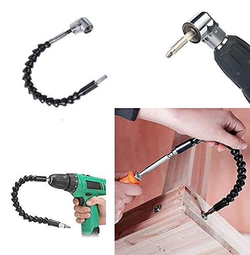 4Pcs 105 Degree Right Angle Drill And Flexible Shaft Bits Extension Screwdriver Bit Holder 1/4" Hex Shank Flexible Drill Bit Extension Connecting Link Extension Set Hand Tools Set #TOP5