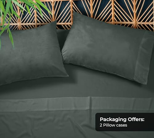 Image of Royale Linens Cooling Pillow Cases King Size Set of 2-100% Rayon Derived from Bamboo Cooling Pillowcase for Hot Sleepers - Soft & Silky Pillow Covers with Envelope Closure (Grey 20x40 Inches)