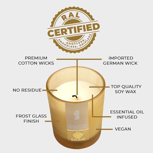 Image of EKAM Scented Frost Glass Votive Candle| Vanilla Scented| Luxury Fragrances| Ideal for Home Decor, Aromatherapy & Gifting| Soy Wax| Therapeutic| Smokeless| Sootless| 10 Hours Burn time |40 g