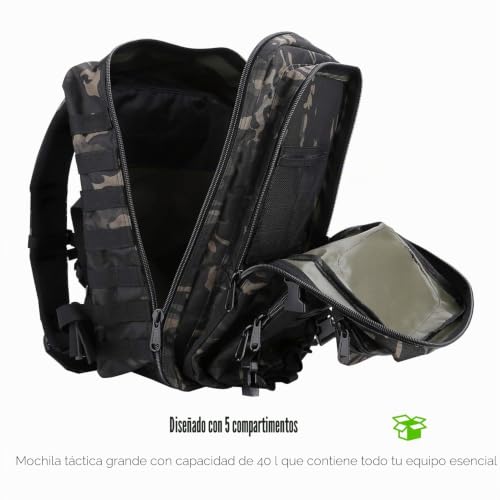 Miniatura 4 de Procase Mochila Táctica 40l, Paquete De Asalto Molle De Gran Capacidad Para Utilidad Militar, Bolsa De Emergencia De 3 Días Para Caza Senderismo Acampada Y Actividad Al Aire Libre Camo Negro