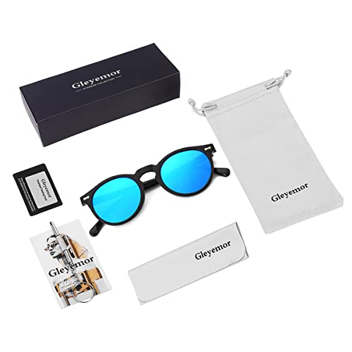 Image of Gleyemor Vintage Polarized Sunglasses for Men Round Sunglasses UV400 Protection Retro Hand-crafted Acetate Frame