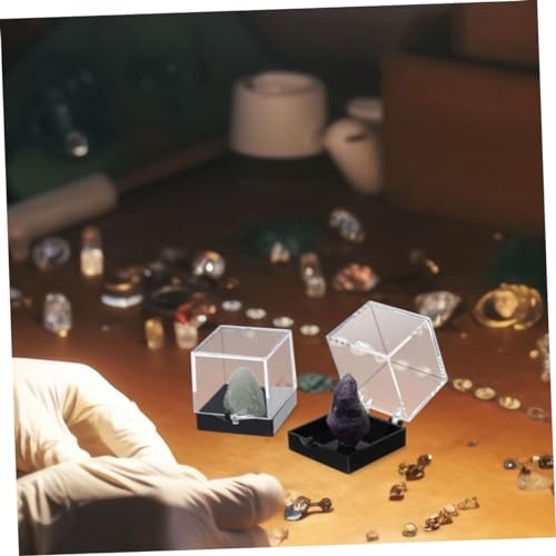 Image of Transparent Mineral Specimen Display Box Clear Cube Case 1.38 Inch Small Rock Crystal Storage Protective Container for Science Education and Collection