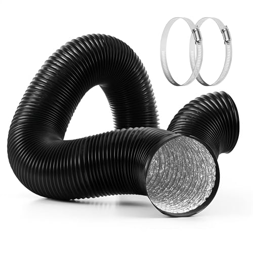iPower Flexible 3 Inch 16 Feet Aluminum Ducting 4 Layer Protection Dryer Vent Hose for HVAC Heating Cooling Ventilation and Exhaust, 2 Clamps Included, Black
