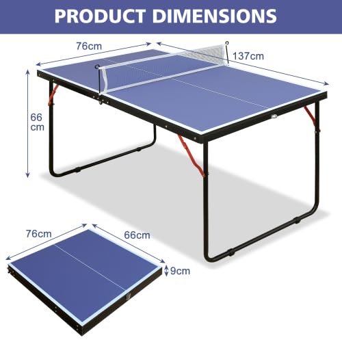 Tavolo da ping-pong pieghevole salvaspazio tavolo da ping pong mini tavolo da ping pong resistente alle intemperie, pieghevole per esterni e interni, piccolo con piedistallo