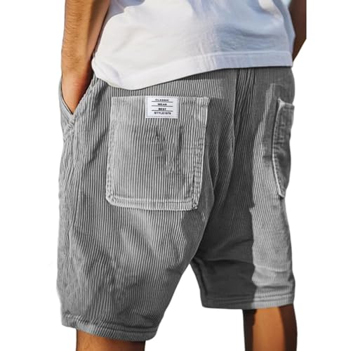 Generisch Kurze Hosen Herren Shorts Sommer Kurz Casual Baggy Cord Shorts Herren Mit Kordelzug Und Elastischem Bund Sweatshorts Lässige Retro Kurze Cordhose Jogging Bermuda Jogginghose Kurz, S-5XL