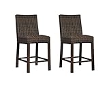 Signature Design by Ashley Paradise Trail Outdoor 27.5' Wicker Patio Barstool, 2 Count, Brown