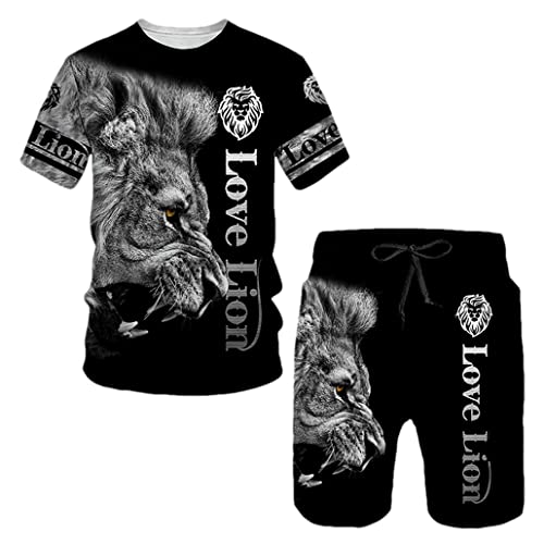 T-shirt imprimé 3D lion respirant avec short de sport pour entraînement XL