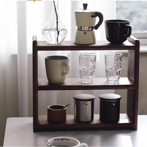 LAJUU 3-tier Solid Wood Coffee Mug Display Rack Walnut Color Wooden Cup Holder Countertop Kitchen Storage Shelf Spice Jar Organizer, For Home Office Coffee Station Bar - Image 2