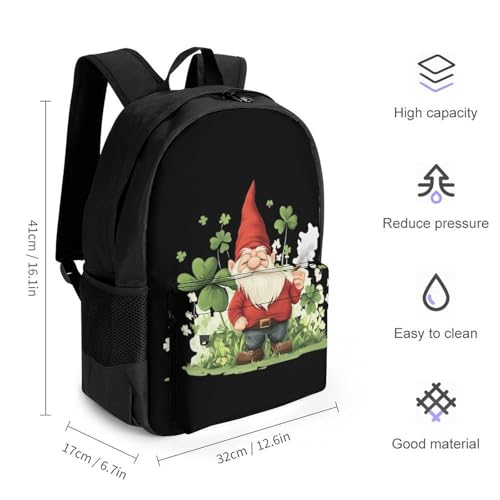 St. Patrick's Day Gnome Travel Backpack Casual Daypack Shoulder Bag with Adjustable Shoulder Straps for Men Women2