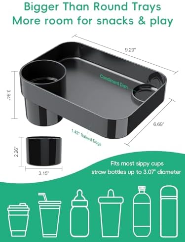 BBSDA Car Seat Cup Holder Snack Tray for Kids, Reduces Mess, Detachable Large Base & Adjustable Ring, Carseat Tray for Toddler, Car Seat Food Tray Eating Table for Kids Travel Road Trip Essentials - 3