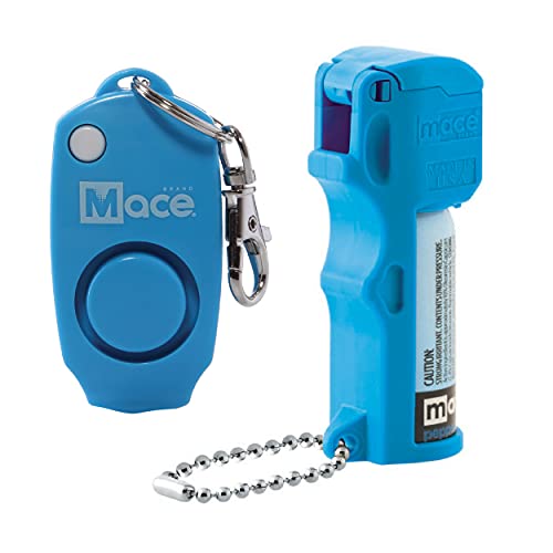 Mace Brand Pocket Pepper Spray and Alarm Combo (Neon Blue) – Accurate 10’ Powerful Pepper Spray with Flip Top Safety Cap, Includes Personal Alarm, Leaves UV Dye on Skin – Great for Self-Defense