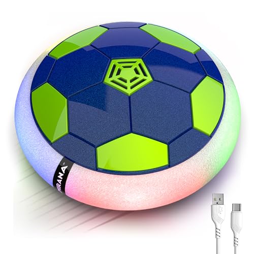 Image of Mirana Air Football Smart Toy for Kids | 3-Mode USB Type-C Rechargeable Hover Ball | Indoor Electric Hoverball with LED Lights | Birthday Gift for Boys & Girls 2 3 4 5 6 7 8 9 10 Years (Blue-Green)