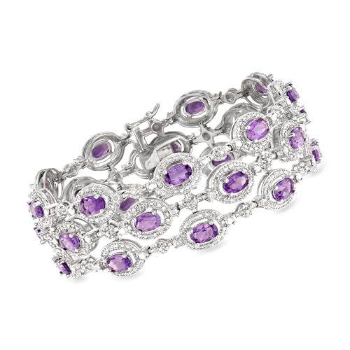 Ross-Simons 9.00 ct. t.w. Amethyst 3-Row Bracelet With Single Diamond in Sterling Silver