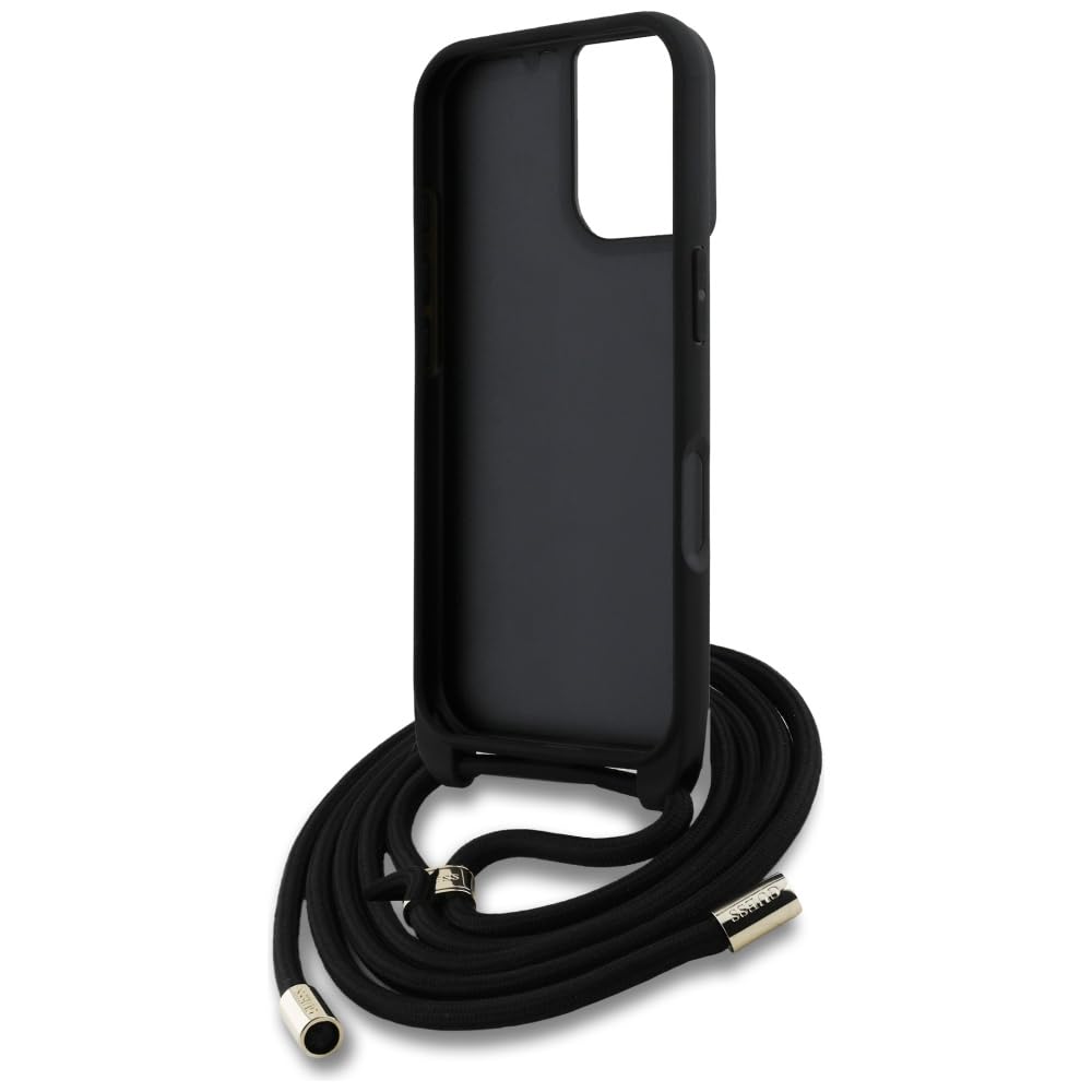 CG Mobile Guess 4G Big Logo Cord Stap Crossbody Coque pour iPhone 16 Plus (Noir)