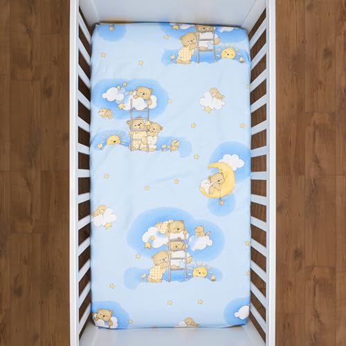 Baby Comfort Nursery 100% Cotton Fitted Sheet fits 120x60 cm Cot Mattress (Ladders Blue)