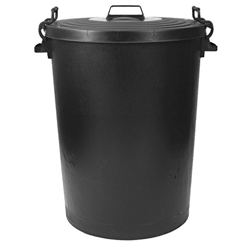 CrazyGadget® Large Black Plastic Dustbin Garden Storage Unit Bin Clip On Locking Lid Heavy Duty - for Rubbish Waste Animal Feed etc. (110 Litre)