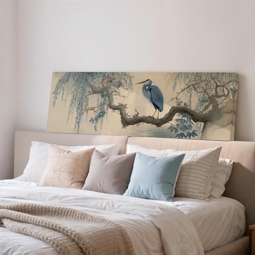 Tableau de héron bleu panoramique pour créer une ambiance zen et relaxante dans la chambre