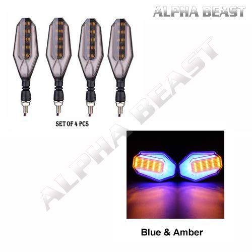 AUTO BEAST U Shaped Side Indicator Light 4 Psc DRL LED Turning Side Indicators for Universal For All Bikes (Blue : Amber)