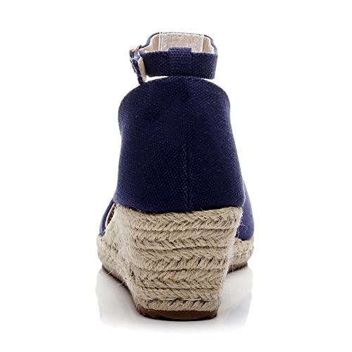 Image of Altxic Women's Closed Toe Canvas Ankle Strap Espadrilles Wedge Sandals