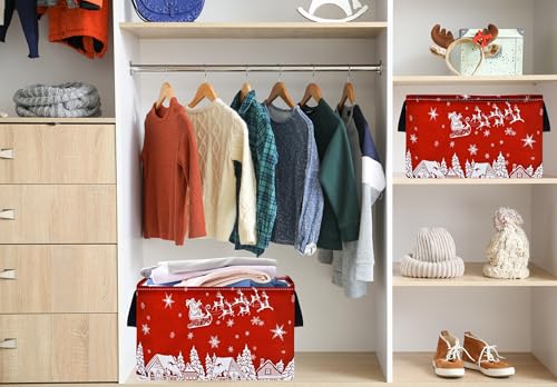 Image of Christmas Basket Box Hamper Storage Basket Collapsible Organizer Bin Gift Shelf Baskets for Home and Kitchen Storage
