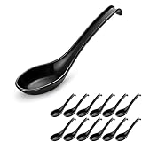 Berglander Asiatische Suppenlöffel 12 Stück, Plastik Suppenlöffel für Soba, Pho, Nudeln, Japanische Ramen, Chinesische & Vietnamesische Wonton, Koreanischer Stil Großer Löffel mit langem Griff