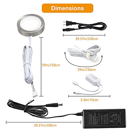 LABOREDUCER RGB Under Cabinet Lights 8 Pack App Controlled and Music Sync,RGB Puck Light with Remote,Plug in or Hardwired Under Counter Lights with Multi Color for Kitchen Shelf Cupboard Showcase 12V