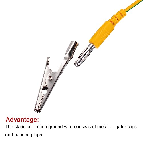 Image of MECCANIXITY ESD Grounding Cable Cord with Alligator Clip 5m /197 inch Long Yellow Anti-Static Ground Wire Cable Clip for Eliminate Conductor Electrostatic