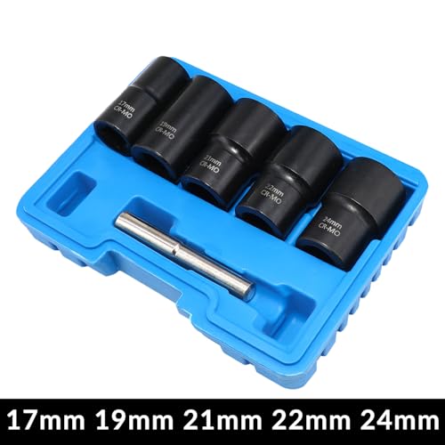 Image of DPTOOL Lug Nut Remover Socket Set, Wheel Locking Stripped Nut Extractor Old Rusted Damaged Emergency Bolt Remove Twist Socket 17mm 19mm 21mm 22mm 24mm