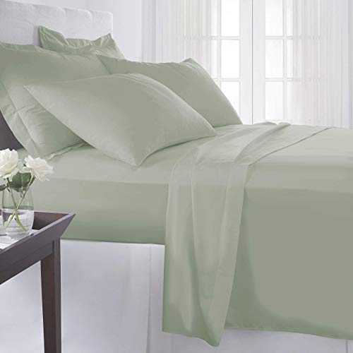 Pizuna 400 Thread Count Cotton King Sheets Set Light Sage, 100% Long Staple Combed Cotton Soft Sateen Bed Sheets with Stylish 4 inch Hem, fit Upto 15 inch Deep Pocket (Green King 100% Cotton Sheets) - Thumbnail 4