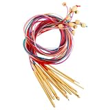 AUEAR, Set of 12 Size Bamboo Knitting Needles Tunisian Afghan Crochet Hook with Plastic Cable 3mm to 10mm Carpet Rug Weave Carbonized (Multicolor)