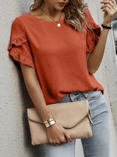 Image of Sugathari Elegant Top, Women's Solid Petal Sleeve Round Neck Ruffle Trim Top II Tops for Women /Girls (TOP 118)