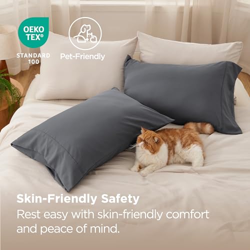 Bedsure Pillow Cases Standard Size Set of 2 - Dark Grey Brushed Microfiber Pillowcases, Super Soft and Cozy Pillow Case Covers with Envelope Closure, Wrinkle, Fade and Stain Resistant, 20x26 Inches