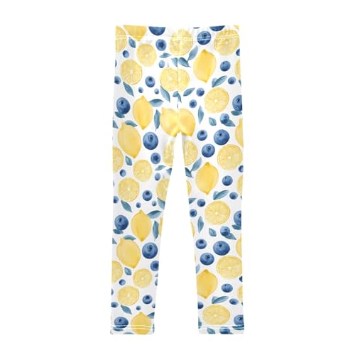 Girls' Athletic Leggings Ankle Length Yoga Dance Pants Kids Teen 4T Lemon Blueberry2