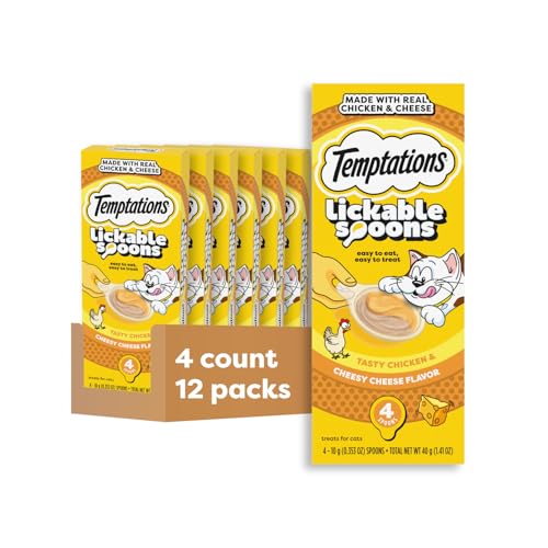 Temptations Lickable Spoons Wet Cat Treats, Chicken & Cheese, 4 ct, 12pk