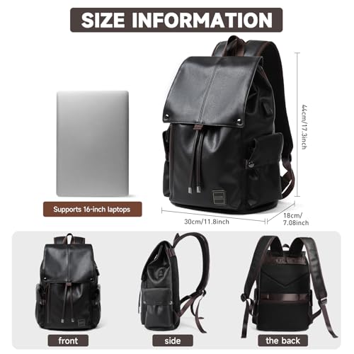 Image of Leather Backpack for Man, Black-ubs Update, Large, Laptop Backpack, Waterproof, Fit 15.6 inch Laptop, 22L, 2.1 lbs