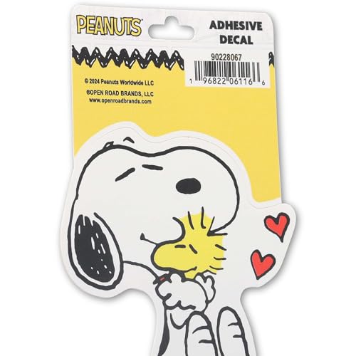 Image of Peanuts Snoopy and Woodstock Hug Adhesive Vinyl Decal | Cute Snoopy Sticker for Car, Window or Laptop