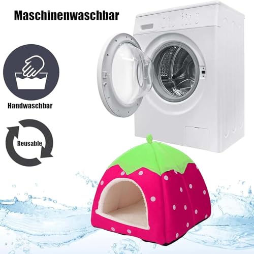 MXYZQDE Meerschweinchen Bett, Kuscheliges Winterhaus für Meerschweinchen Zubehoer, Pinke Erdbeerhöhle Mit Weichem Polster Meerschweinchen Zubehör, Ideal Als Hasenbett Und Ratten Zubehör