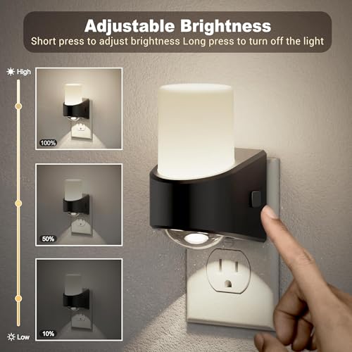 Image of JandCase LED Night Lights Plug into Wall, Decorative Night Light with Dusk to Dawn Sensor, Adjustable Brightness, 5000K Daylight White Nightlight Plug in for Kids, Bathroom, Hallway, Bedroom, Stairway