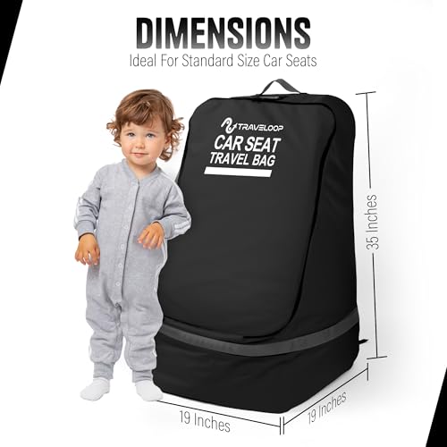 Image of Black Car Seat Travel Bag with Zipper for Airplane - Secure, Water-Resistant 900D Fabric with Padded Shoulder Straps, Luggage Tag, Non-Slip Base & 20x20x35 Inch Size (Black)