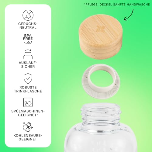 waterdrop® Flasche aus Glas 600ml inkl. 18 zuckerfreie Drops - Geschenk für Frauen - Probierpaket mit Wasserflasche, Flavor Drops & Vitaminen - auslaufsichere Trinkflasche & Kohlensäure geeignet