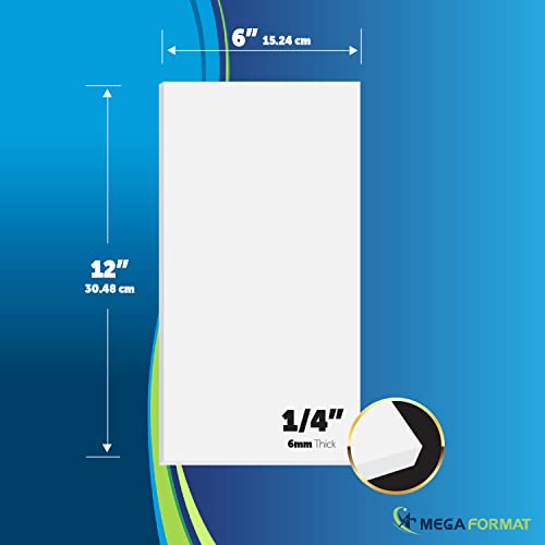 Image of Mega Format Expanded PVC Plastic Sheets - 6 inch X 12 inch White Rigid Sheet for Crafts, Signage, & Displays - Sintra, Celtec PVC Board - Waterproof for Outdoors Use - 1 /4 inch 6mm Thick - 1-Pack-White