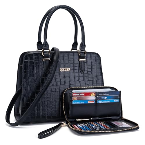 Qiyuer Satchel Purses For Women Top Handle Bag Purse And Wallet Set Work Tote Bags 2pcs