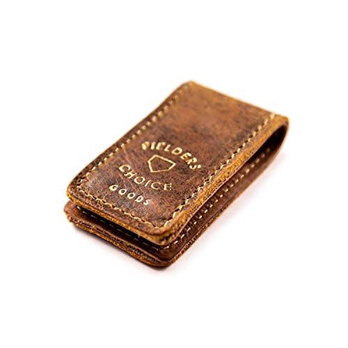 Leather Magnetic Money Clip with Gold Foil Logo - Made from Vintage Baseball Gloves by FC Goods4